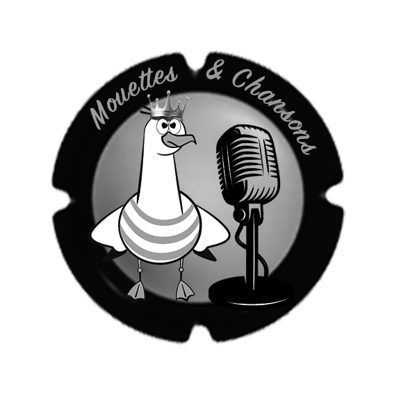 Logo Mouettes et chansons réalisé pour un groupe de musiciens dunkerquois, une mouette avec un micro sur une capsule de bouchon de champagne - De l'autre côté du miroir - Alice Communication